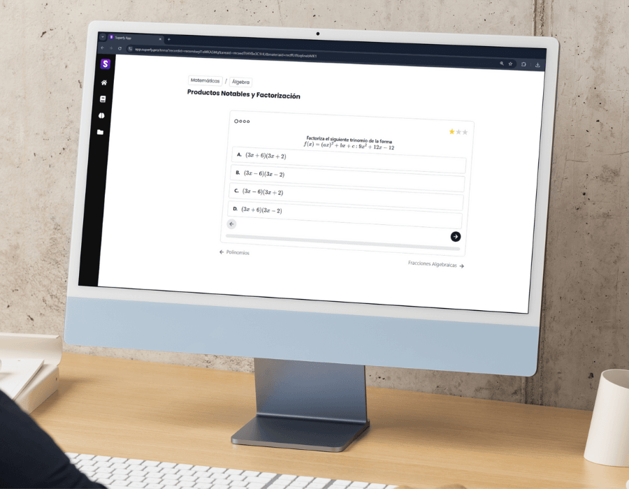 Plataforma en línea de Superfy con ejercicios interactivos y material de estudio digital